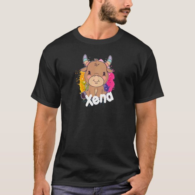 XENA Beautiful girl name with adorable little Cow T-Shirt (Front)
