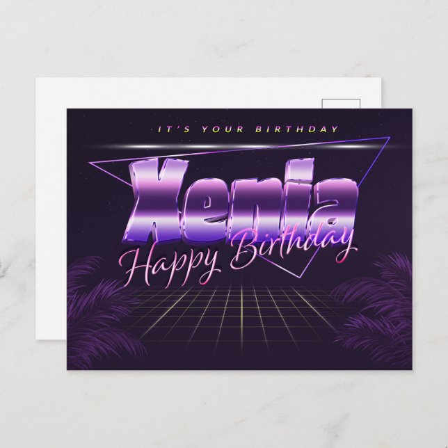 Xenia Name First name purple postcard birthday (Front/Back)