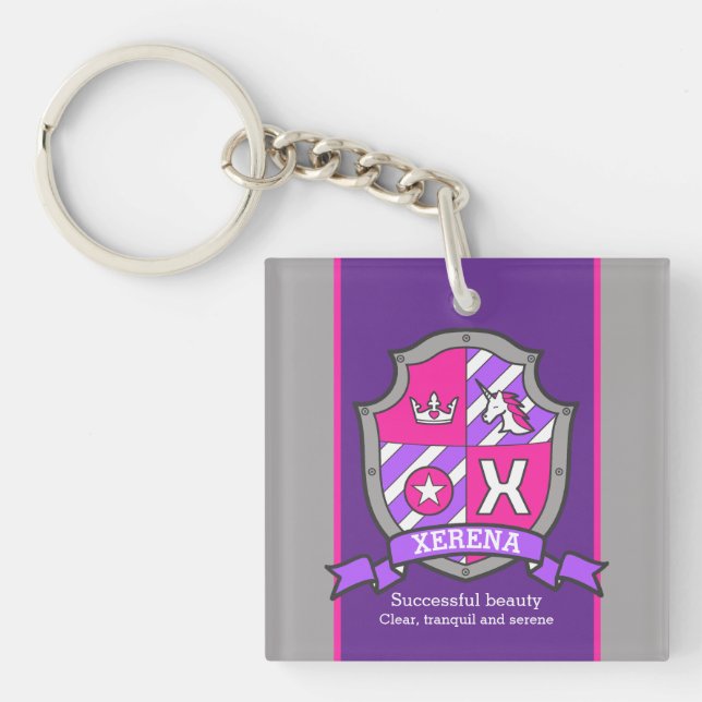 Xerena name meaning crest unicorn custom key ring (Front)
