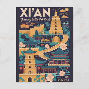 Xi'an China Retro Travel Poster Art Postcard