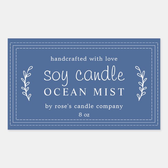 XL Homemade Soy Candle Foliage Classic Blue Custom Rectangular Sticker (Front)