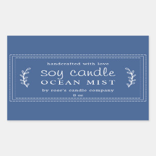 XL Homemade Soy Candle Foliage Classic Blue Custom Rectangular Sticker