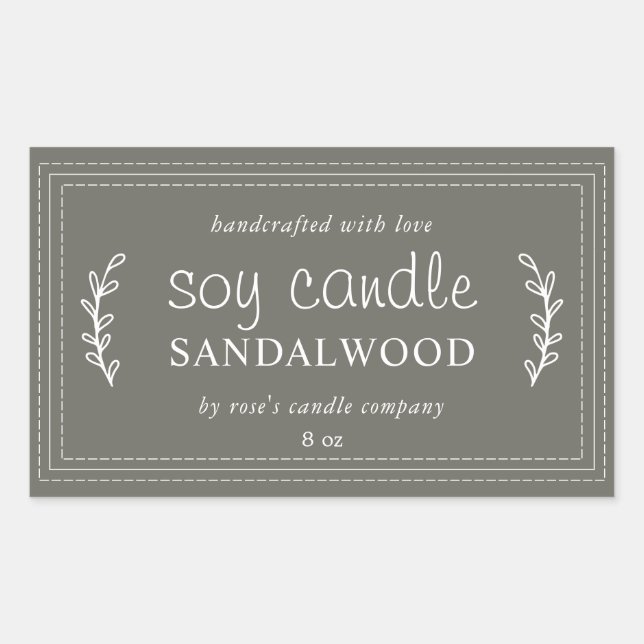 XL Homemade Soy Candle Foliage Dusty Olive Custom Rectangular Sticker (Front)