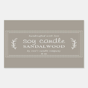 XL Homemade Soy Candle Foliage Grey Custom Rectangular Sticker