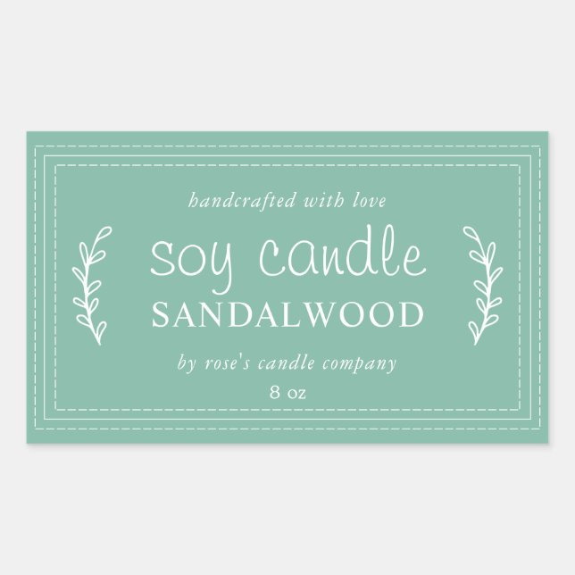 XL Homemade Soy Candle Foliage Jade Green Custom Rectangular Sticker (Front)