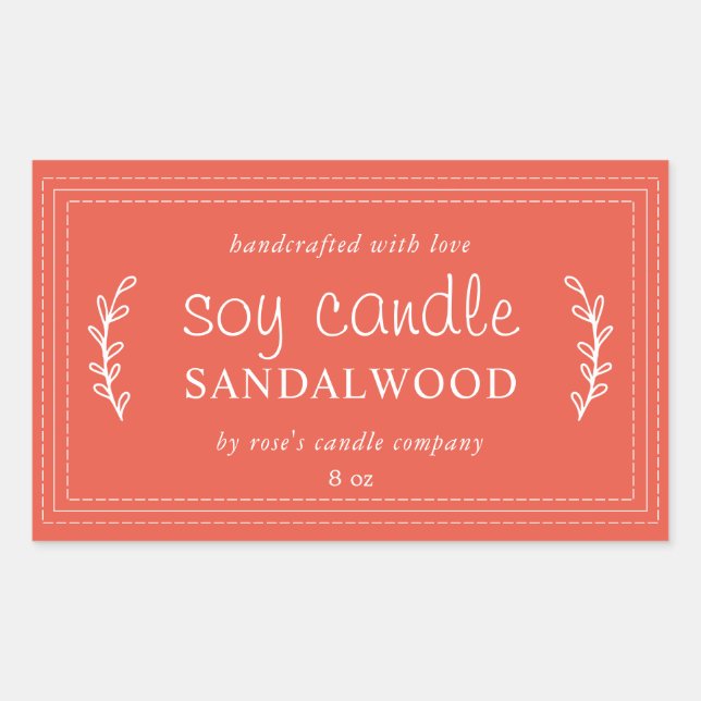 XL Homemade Soy Candle Foliage Mandarin Red Rectangular Sticker (Front)