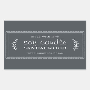XL Homemade Soy Candle Foliage Off-Black Custom Rectangular Sticker