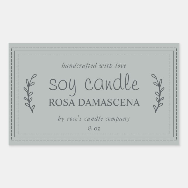 XL Homemade Soy Candle Foliage Storm Grey Custom Rectangular Sticker (Front)