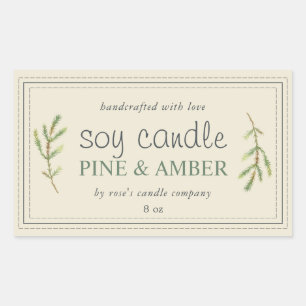 XL Homemade Soy Candle Pine Sprig Antique White Rectangular Sticker