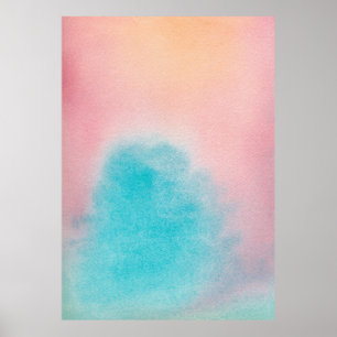 XL Pink Blue Sky Abstract Watercolour Painting Poster