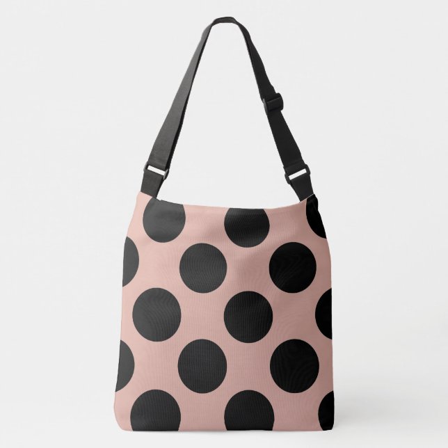 XL Polka Dots Black Dusty Pink Fashionable Crossbody Bag (Front)