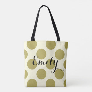 XL polka dots green cream customisable with name Tote Bag