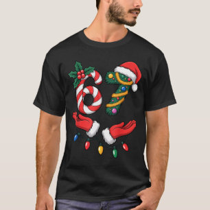 Xmas 67 Hands Gesture Candy Canes Santa Holiday Ki T-Shirt