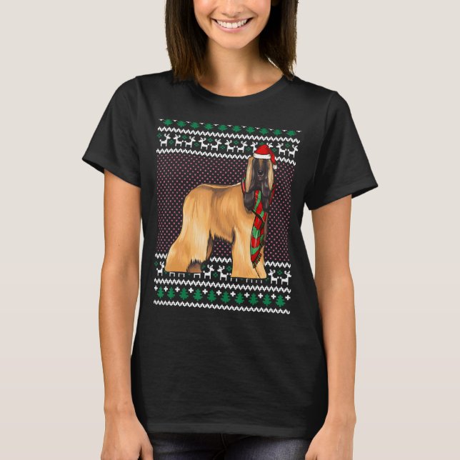 Xmas Afghan Hound Dog Santa Hat Ugly Christmas T-Shirt (Front)