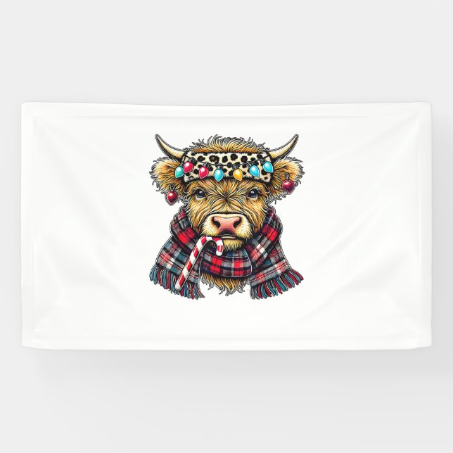xmas amazing highland cow christmas light _1 banner (Horizontal)