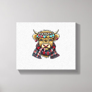 xmas amazing highland cow christmas light _1 canvas print