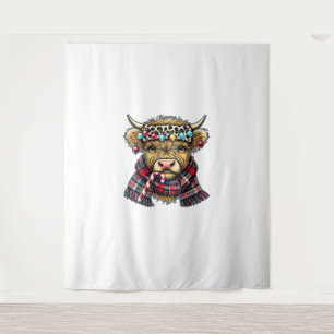 xmas amazing highland cow christmas light _1 tapestry