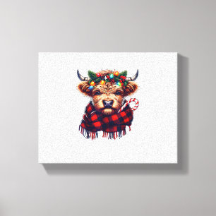 xmas amazing highland cow christmas light canvas print