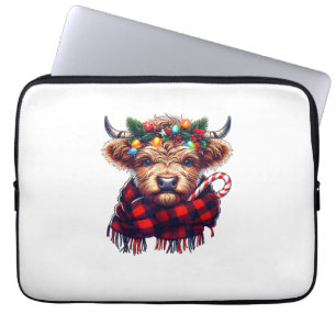 xmas amazing highland cow christmas light laptop sleeve