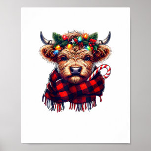 xmas amazing highland cow christmas light poster