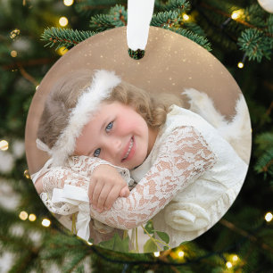 Xmas Angel Light Girl Photo Brown Gold Ornament