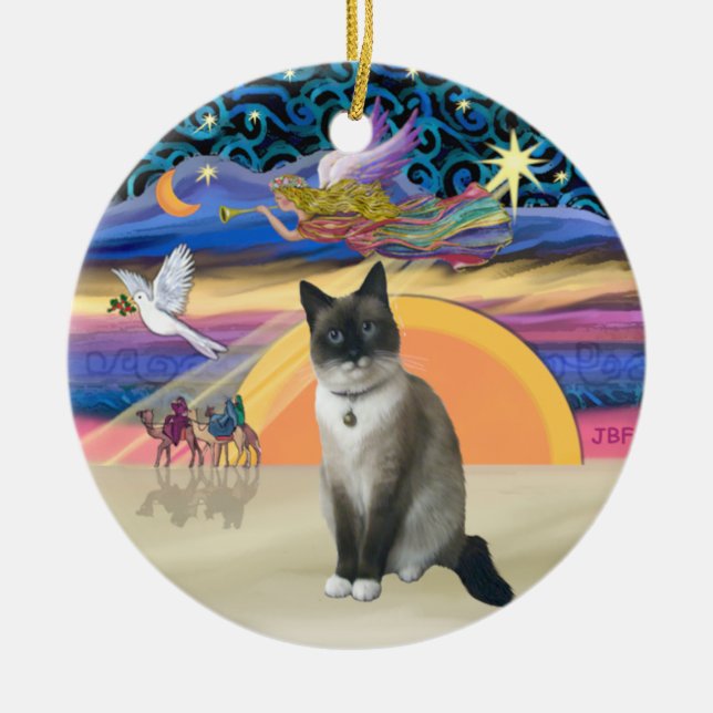 Xmas Angel - Snow Shoe Cat Ceramic Tree Decoration (Front)