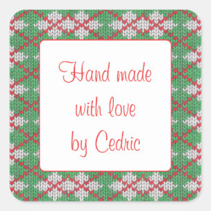 XMAS ARGYLE KNIT 1.5" Square "Hand Made" Stickers