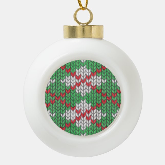 XMAS ARGYLE KNIT Ceramic Ball Ornament (Front)