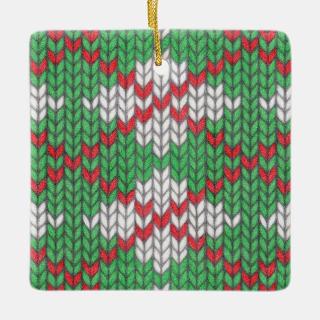 XMAS ARGYLE KNIT Ceramic Square Ornament  (Front)