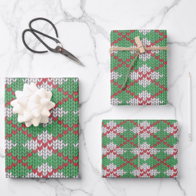 XMAS ARGYLE KNIT Flat Sheet Wrapping Paper (Front)