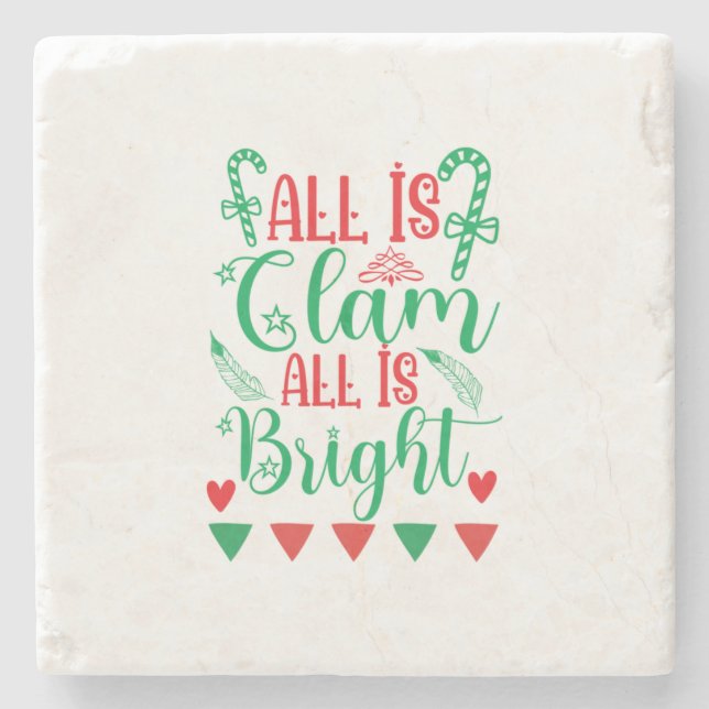 Xmas Art All Is Bright Stone Coaster (Front)