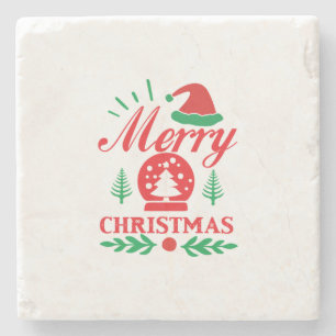 Xmas Art Merry Christmas Stone Coaster