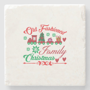 Xmas Art Old Fashioned Family Christmas Stone Coaster
