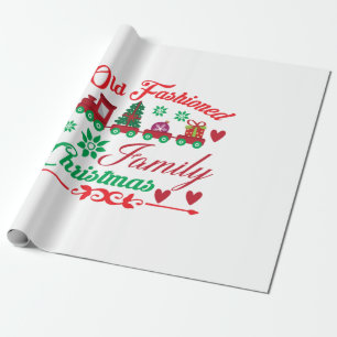 Xmas Art Old Fashioned Family Christmas Wrapping Paper