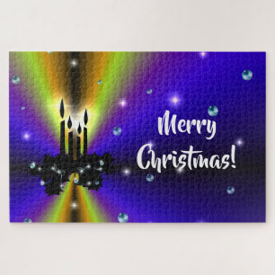 Xmas Artdeco on Purple Yellow Rainbow Jigsaw Puzzle