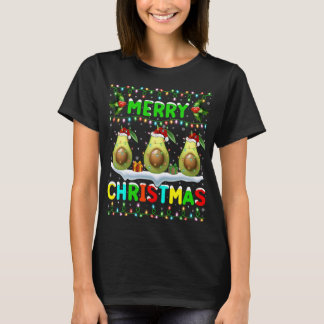 Xmas Avocado Lighting Santa Hat Merry Christmas Av T-Shirt