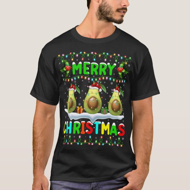 Xmas Avocado Lighting Santa Hat Merry Christmas Av T-Shirt (Front)