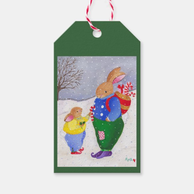 Xmas Basket Bunnies Gift Tags (Front)