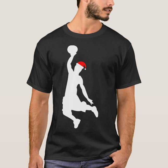 Xmas Basketball Player Silhouette Santa Hat Gift T-Shirt (Front)