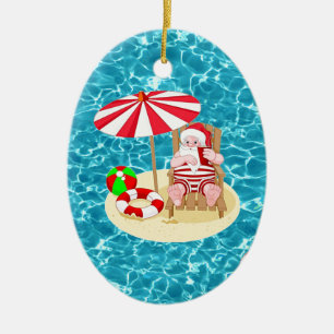 xmas beach santa claus ceramic tree decoration