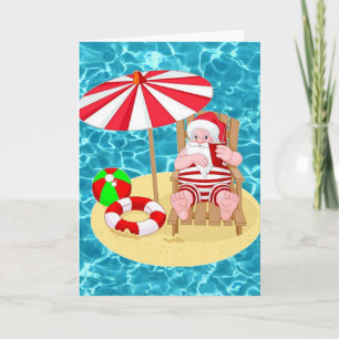 xmas beach santa claus holiday card