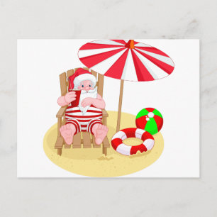 xmas beach santa claus holiday postcard