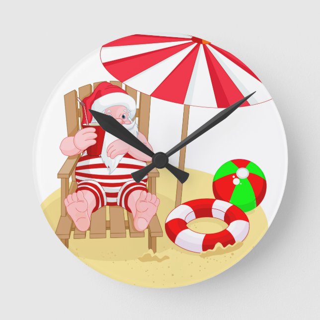 xmas beach santa claus round clock (Front)