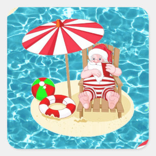 xmas beach santa claus square sticker