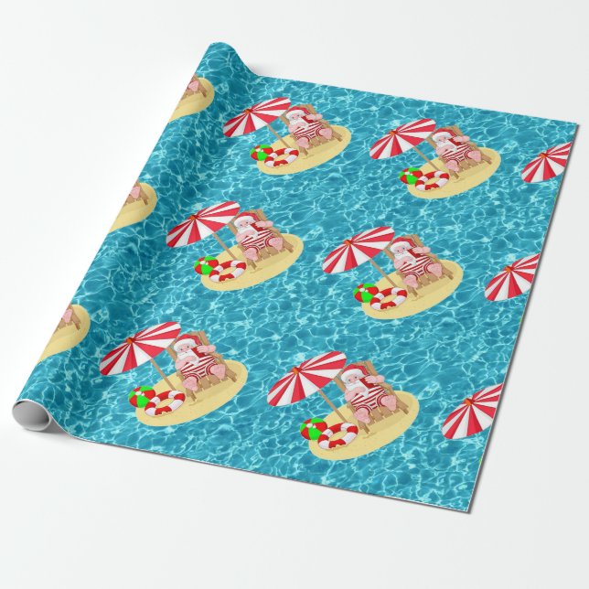 xmas beach santa claus wrapping paper (Unrolled)