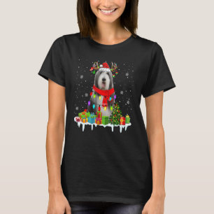 Xmas Bearded Collie Christmas Lights Santa Reindee T-Shirt
