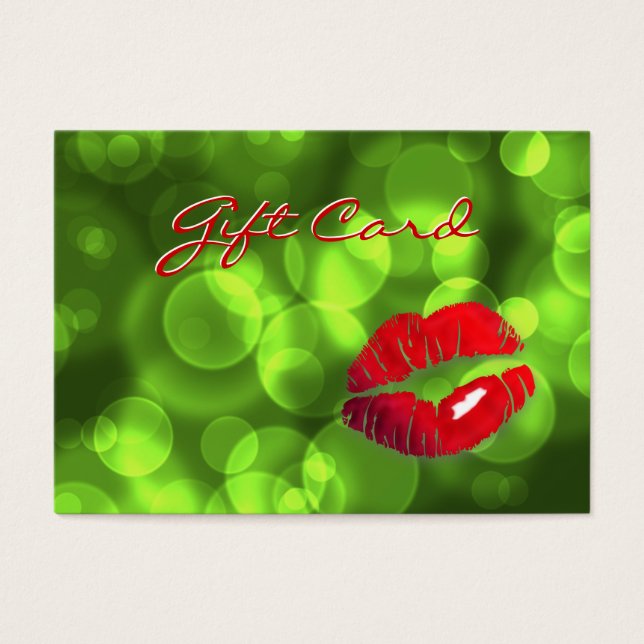 Xmas Beauty Salon Gift Card Lips Lights Green Red (Front)