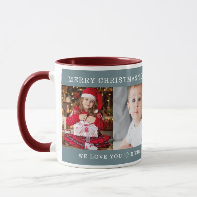 Xmas Best Grandpa Custom Photo Gift Maroon Mug (Left)