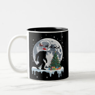 Xmas Bigfoot Santa Tree Sleigh Moon Reindeer Snow Two-Tone Coffee Mug