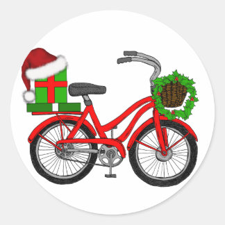 xmas bike classic round sticker